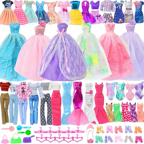 62Pcs Doll Clothes & Accessories - 3 Princess Wedding Gowns, 2 Evening and 5 Fashion Casual Dresses, 2 Tops Pants Outfits, 5 Slip Dresses, 2 Swimsuits, 10 Shoes & 10 Hangers for 11.5 Inch Girl Doll 62Pcs Doll Clothes & Accessories - 3 Princess Wedding Gowns, 2 Evening and 5 Fashion Casual Dresses, 2 Tops Pants Outfits, 5 Slip Dresses, 2 Swimsuits, 10 Shoes & 10 Hangers for 11.5 Inch Girl Doll