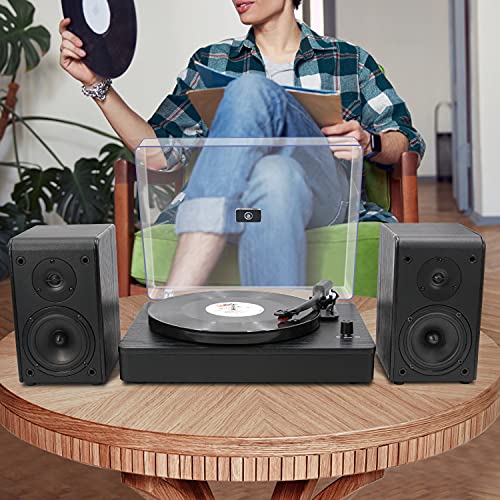 Lp&No.1 Bluetooth Turntable Hifi System With Bookshelf Speakers, Retro Belt-Drive Record Player With Counterweight, 3 Speed, Solid Black Wood #TOP6