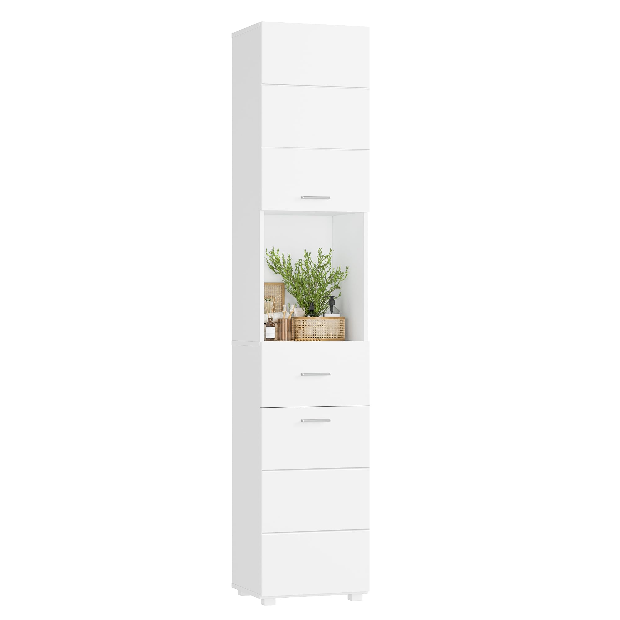 FOREHILL Armadio Colonna Bagno, Mobile Bagno Colonna con Ripiano Aperto, Armadietto Salvaspazio con 2 Ante 1 Cassetto Bianco 37x30x180cm