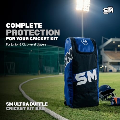 Image of SM Ultra Duffle Cricket Kit Bag with Wheels | Wheelie Cricket Bag | Ultralight Premium Denier Ripstop | Preformed Back & Base | Extra Storage Pockets | Lockable U-Zip | High-Performance Cricket Bag