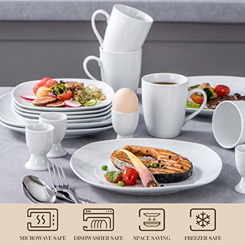 Malacasa Dish Set For 4, 20-Piece Gray White Square Dinnerware Set, Porcelain Dinner Set With Plates Set, Bowls, Coffee Mugs And Egg Cups, Dishes Oven Safe, Series Elisa #TOP3