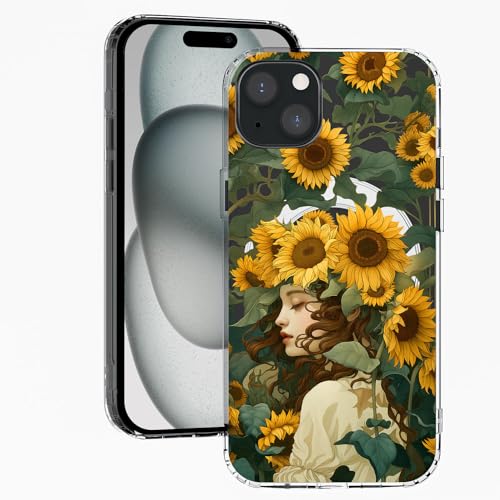 Coque iPhone 13 tournesol transparente rigide en TPU fine et compatible avec la technologie MagSafe