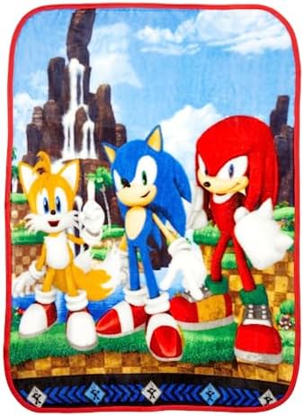 Franco Sonic The Hedgehog Anime Kids Bedding Super Soft Silk Touch Throw, 40 in x 50 in, (Official Licensed Product)