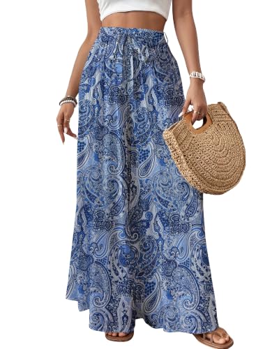 Image of Bsubseach Women Wide Leg Pants Floral Flowy Palazzo Pants