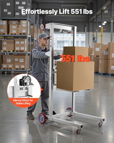 VEVOR Palettenstapler, 250 kg Tragkraft, Hubwagen 178 cm max. Hubhöhe, manueller Palettenstapler mit Rädern, multifunktionaler Materiallift, manueller Palettenwagen mit Verstellbarer Gabel