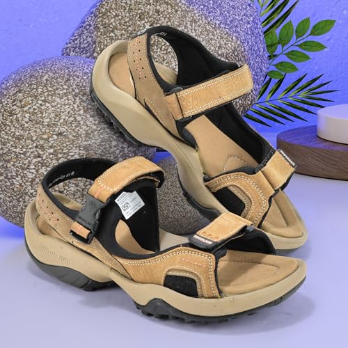Image of Woodland Men's Camel Elephant Print Nubuk Sandals-UK-5 (EURO 39)