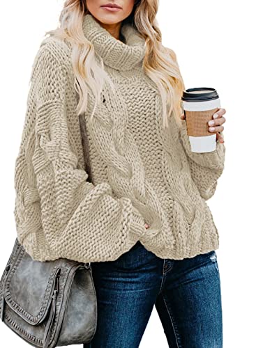 Dokotoo Womens Winter Fall Outifits Casual Turtleneck High Neck Long Sleeve Cable Knit Chunky...