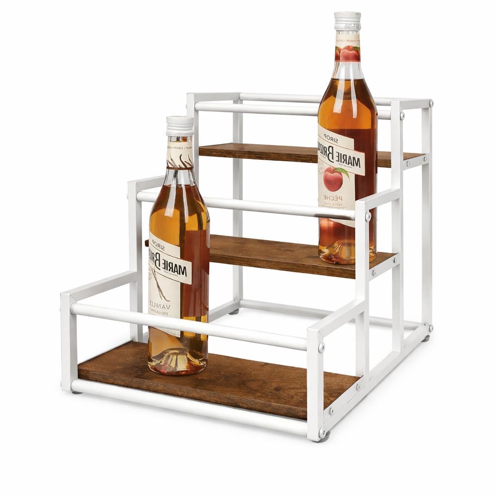54137 Classic Space Saving Coffee Syrup Rack Organizer, 12 Bottle Holder Stand for Cafe Bar, 3 Tier Shelf Storage Rack for Liquor Syrup Wine for Kitchen, Coffee Station - White-image-46