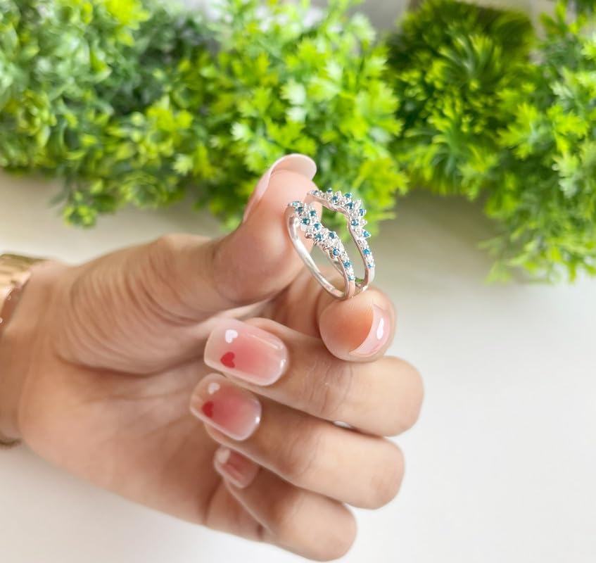 Round Cut Blue Topaz & White Diamond Enhancer Guard Wedding Band For Women, 14k Gold Finish Wrap Ring, ladise Topaz & Diamond Contour Curve Matching Wedding Band