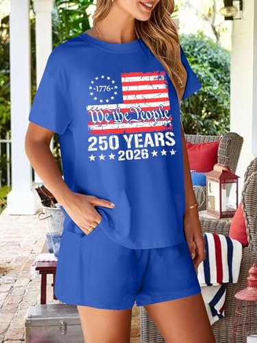 Image of VILOVE 4th of July 2 Piece Sequin Outfits Women 250 Anniversary Usa Shirts and Short Sets Casual Patriotic Shirt Summer Set