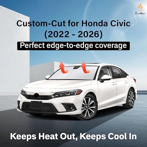 Image of EcoNour Windshield Sunshade Compatible for Honda Civic 11th Gen 2022-2024 2025 2026 Including LX, Sport, EX, Touring, and Si Window Sun Shade Cover, UV Heat Blocker & Protector, Car Accessories