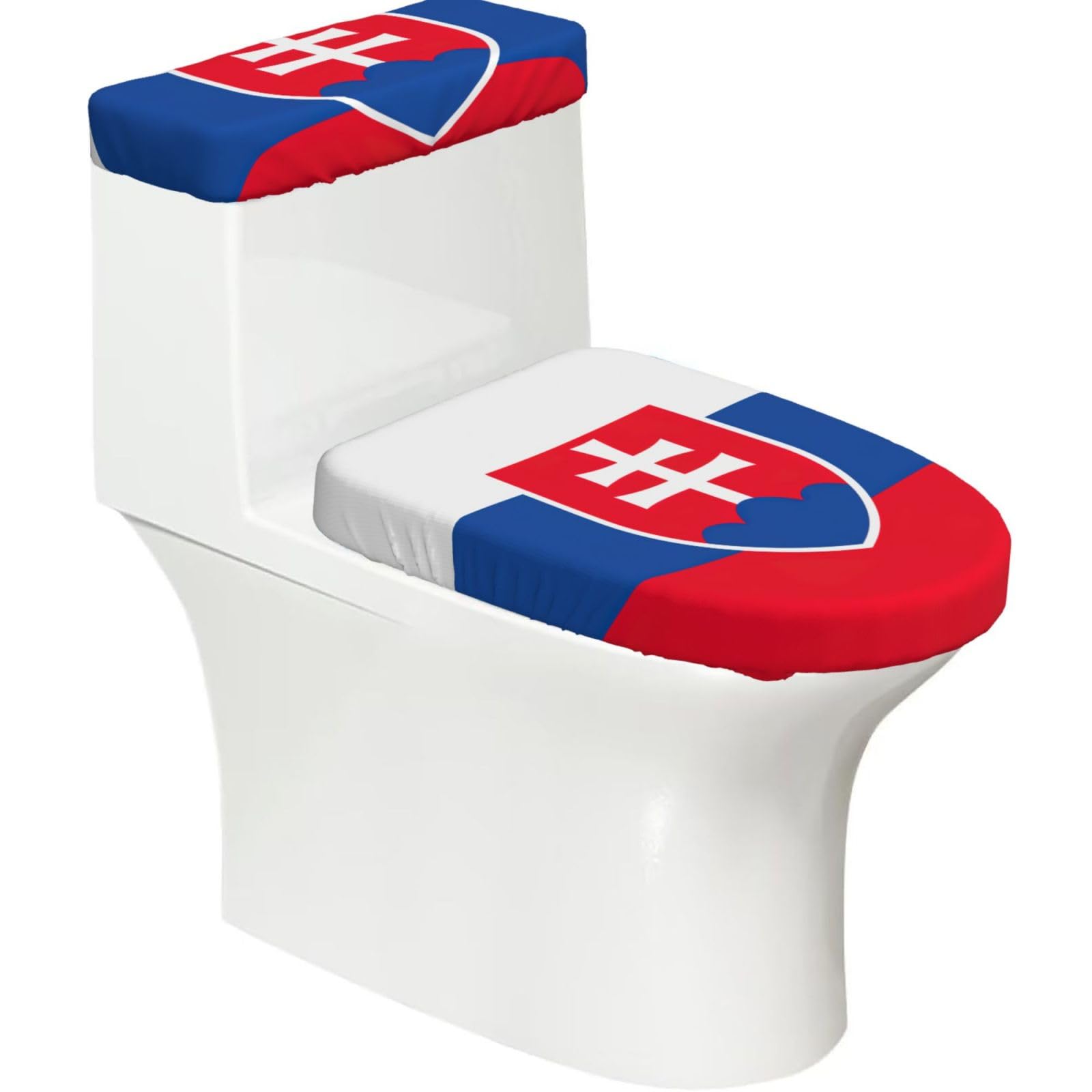 Flag Of Slovakia Print Cozy Toilet Seat Warmer Cover Set Stretch Tank Lid Cover Bathroom Essentials For Most Toilets