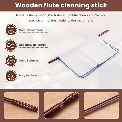 Myqqhbs Holzflöte Reinigung Rod Flöte Reinigungstuch Flöte Care Kit Flöte Zubehör