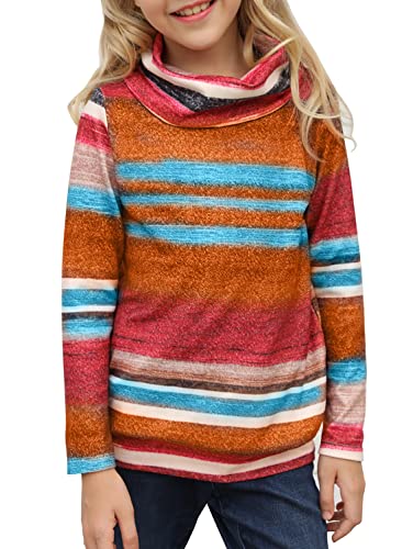 QIVICIMA Girls Long Sleeve Striped Sweatshirt Cowl Neck Blouse Pullover Casual Tunic Tops Orange XL