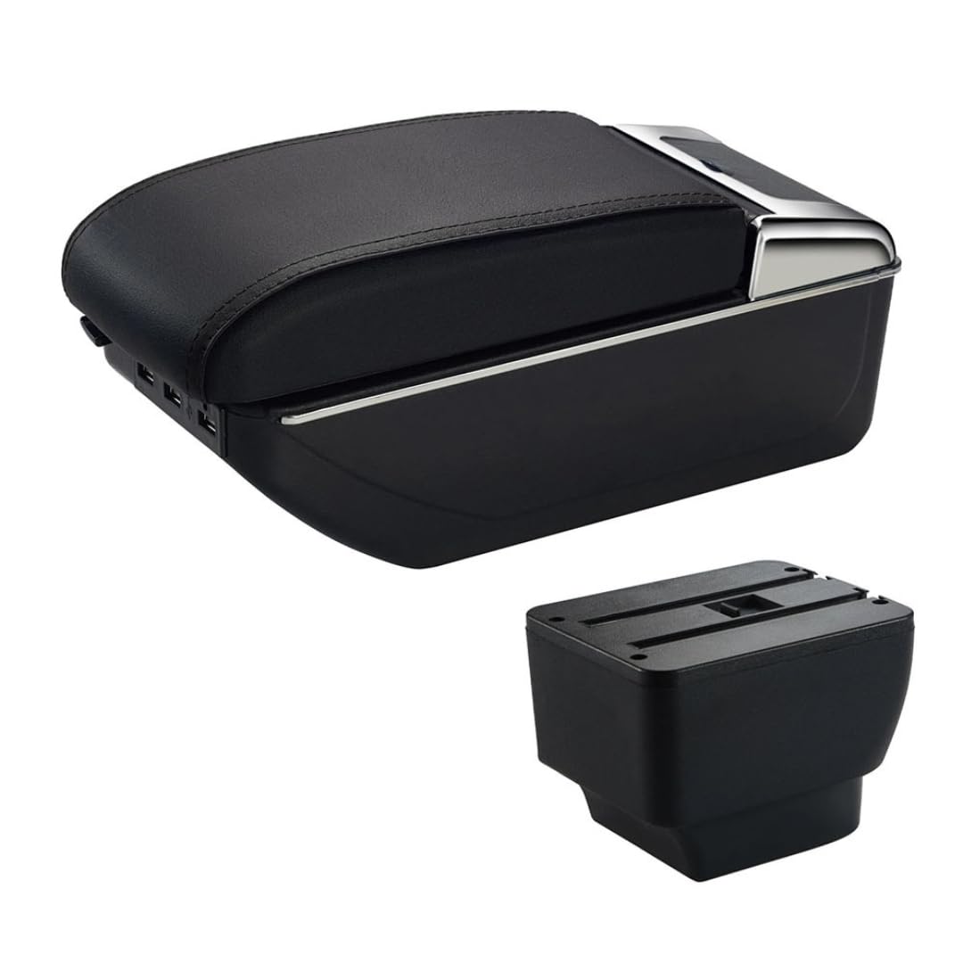 Toiumops Armrest for Mazda 2, Car Armrest Box Center Console Store Box(C2 Black Line USB)