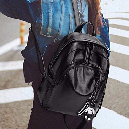 Mochila Tendycoco de couro sintético macio para uso diário escolar lazer preto para mulheres