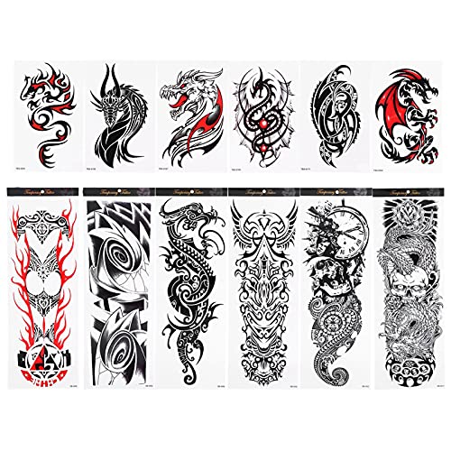 Temporary Tattoos for Men and Women, 6 Pieces Half Sleeve 6 Pieces Full Sleeve Waterproof Extra Large Tattoo Sleeve Stickers Fake Semi Permanent Tattoos Large Flowers Tribal Totem