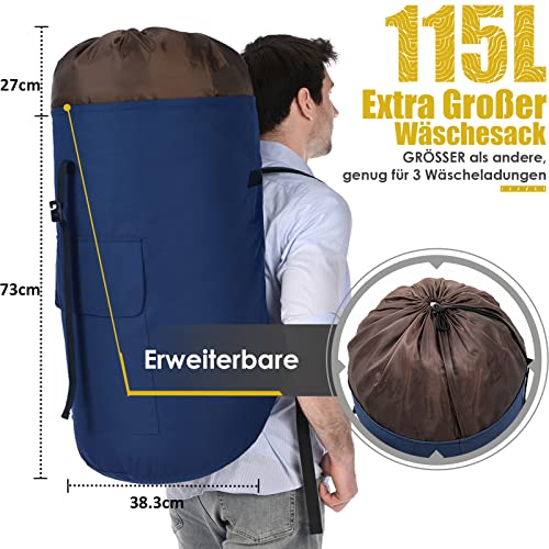 XXL Laundry Bag 115 Litres With 2 Padded Shoulder Straps - Waterproof, Foldable Travel Storage Bag for Dirty Clothes - Duffel Backpack - Image 3
