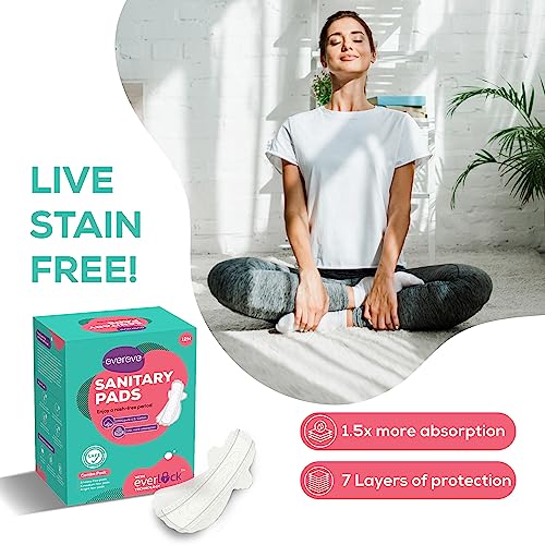 Image of Evereve 100% Us Cotton Ultra Thin Rash Free Sanitary Pads For Women, 12 Pads, Heavy Flow-Xxl, Unscented, Leakproof, Zero Toxin, 50% Wider Back, Dermatologically Tested, Individual Disposal Bags