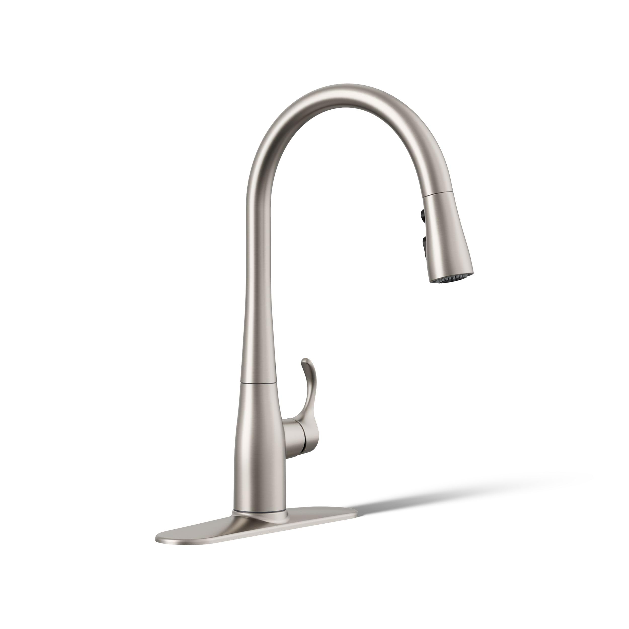 KOHLER 596-VS Simplice Kitchen Sink Faucets with Pull Down Sprayer, 3-Spray Design, Vibrant Stainless Kitchen Faucets, High Arch
