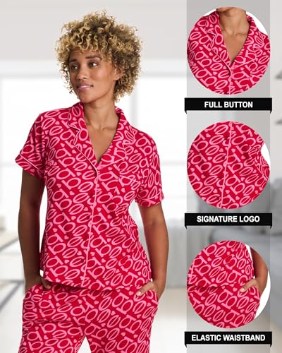 Image of bebe Womens 2 Piece Bridesmaid Pajamas Set Short Sleeve Button Down Shirt and Pants