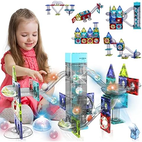 Couomoxa Elevator Magnetic Marble Run Race Track Magnetic Tiles Magnet Building Block Educational Construction Toy Play Set STEM Kit Toys for Kids Ages 3 4 5 6 7 8 10+Year Old Boys Girls Gift Cover