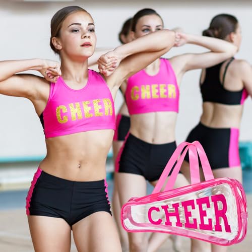 12 Pcs Clear Cheer Bag Bulk Cheer Gift for Team 11 x 5.3 PVC Cheerleading Gift Waterproof Portable Cheerleader Tote Cheerleading Travel Duffel Packet for Teammate Sport Party Supply(Pink)4