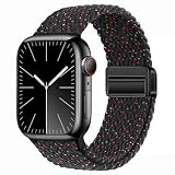 gratulatio Compatible with Fabric Apple Watch Strap 42mm (S10) 41mm 40mm 38mm, Adjustable Elasticated Magnetic Nylon Strap Band for IWatch Series 11/10/9/8/7/6/5/4/SE/SE 2 Women Men Black Multi