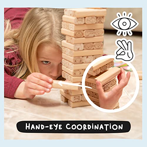 Nene Toys Family Board Games Tower Block – Upgraded 4-In-1 Wooden Stacking Game With Building Blocks, Cards And Dice – Educational Toys For Kids 3+ Years Old – Premium Travel-Friendly Storage Box #TOP5