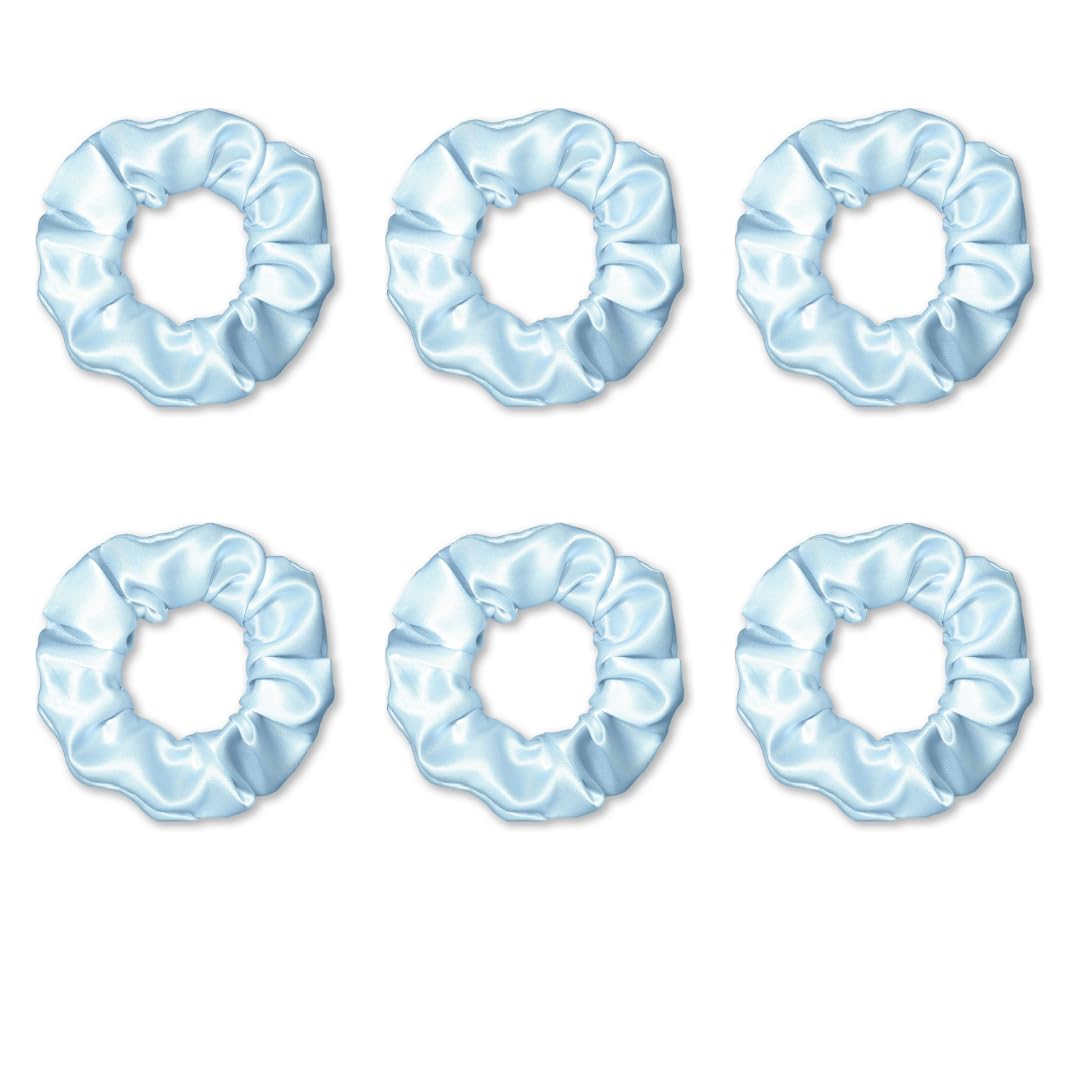 Premium Satin Scrunchies, Anti-Hair Breakage Ties, Hair Bands, Rubber Bands Ponytail Holders, Hair Accessories for Girls & Women, Best Gift (Pack of 6) (Light Blue)-image-40