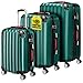 Monzana® 3tlg. Kofferset Hartschalen Koffer M-L-XL Gel-Griffe 4 Rollen Kantenschutz Schloss Standfüße Trolley Rollkoffer Reisekoffer Grün