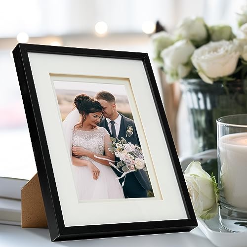 Fabian Clarke London® Black Wooden Picture Photo Frame with Off White Double Mount to Hang Portrait or Landscape (7x5) - Image 2