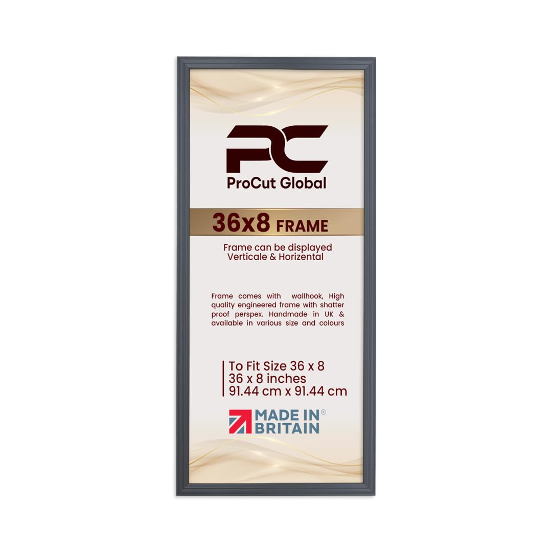 Procut Global 36x8 Dark Grey Picture Frames - Classic Wooden Photo Frame with Shatterproof Perspex for Wall or Tabletop - Perfect for Posters, Certificates & Prints - Sizes & Colors Available