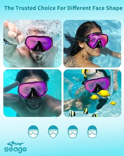 Image of Seago Adult Swim Goggles Mask Mirrored Tempered Lens, Anti UV /Fog No Blurring Clear Wide View with Nose Cover for Men Women