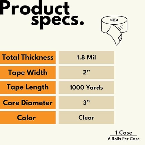 Miniatura 3 de PSBM - Cinta de embalaje de longitud de máquina Hotmelt, 2 pulgadas x 1000 yardas, 6 rollos, 1.8 mil, cinta de embalaje transparente para cajas de