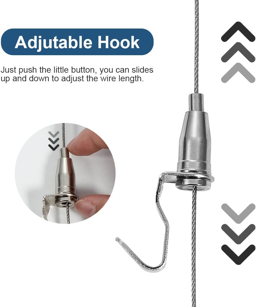 Adjustable Picture Hanging Wire Kit, 4.9ft (1.5m) Picture Rail Hanging System, 66lb Max Load Capacity, Art Picutre Display Rope Hanging Hardware for Exhibition, Art Gallery Display, Mirror, Billboards