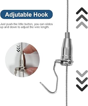 Adjustable Picture Hanging Wire Kit, 4.9ft (1.5m) Picture Rail Hanging System, 66lb Max Load Capacity, Art Picutre Display Rope Hanging Hardware for Exhibition, Art Gallery Display, Mirror, Billboards