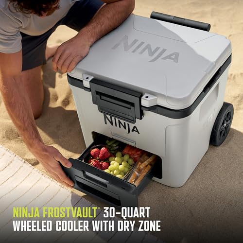 Image of Ninja | FrostVault 30QT Cooler with Wheels | Insulated with Temp Dry Storage Drawer | Keeps Ice Cold for Days | for the Beach, Camping, Picnics & More | Strawberry Rhubarb | FB230BP