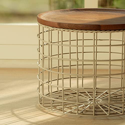 Image of Ellementry Twine Metal Wire Kitchen Vegetable Storage Basket with Wooden Lid, Fruit Basket for Pantry, Countertop Multi-Functional Fruit & Vegetable Organizer for Home & Kitchen Decor