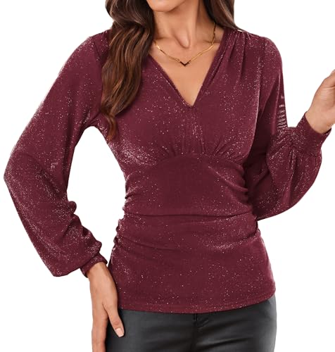 GRACE KARIN Damen Slim Fit Taillen Wickelbluse V-Ausschnitt Sexy Bluse...