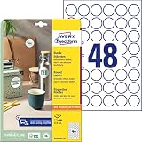 AVERY Zweckform 6223REV-10 Runde Etiketten (480 Klebepunkte, Ø30mm auf A4, runde Aufkleber zum Bedrucken, wieder rückstandsfrei ablösbar/abziehbar, selbstklebende Marmeladenetiketten) 10 Blatt, weiß