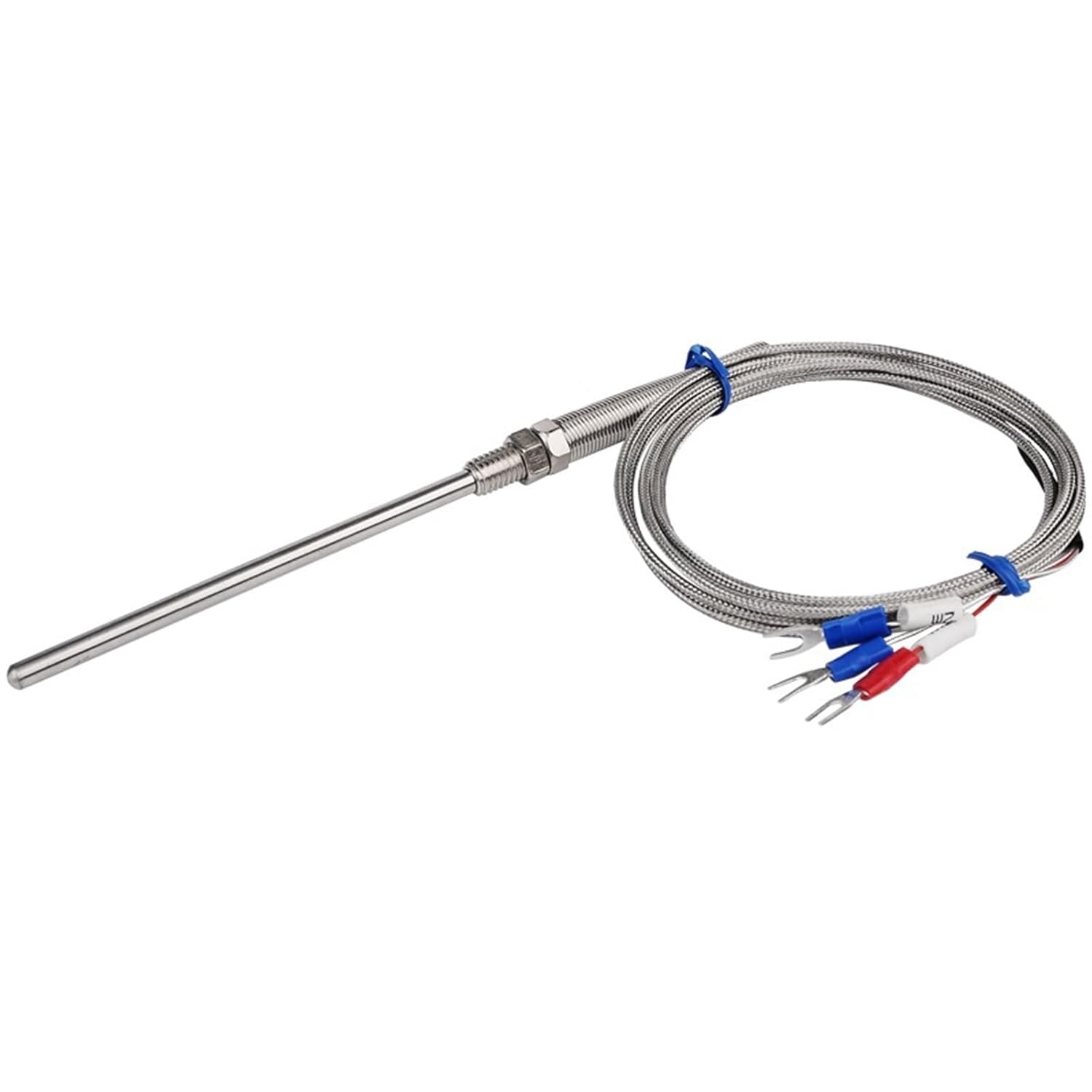 Stainless Steel Shield 10cm Probe Tube RTD PT100 Temperature Sensor with 2m 3 Cable Wires 1Pcs(Cable Length 1m)
