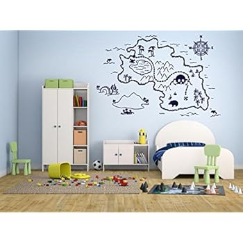Amazon Com Calcomania Para Pared Recamara Mapa Pirata Tesoro Oro