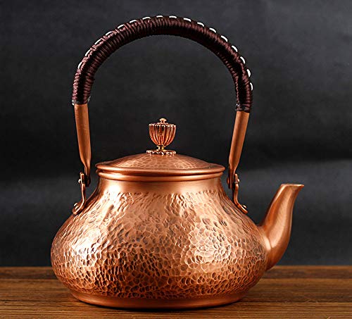 Superbe Théière Ancienne En Cuivre Martelé Avec Son Plat – Pièce Unique Fait Main