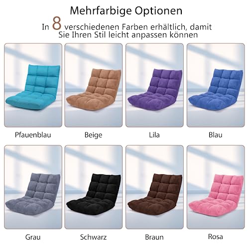 COSTWAY Bodenstuhl mit Verstellbarer Rückenlehne, Bodensessel gepolstert, Bodenkissen faltbar, Meditationsstuhl, Relaxsessel, Thaikissen für Freizeit, Meditation, Yoga (Beige)