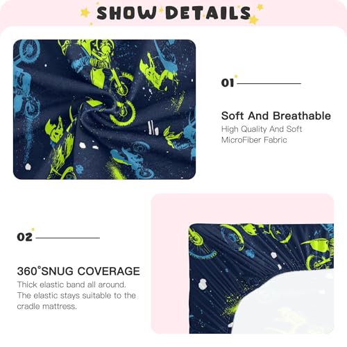 Image of Vintage Motocross Dirt Bike Crib Sheets Soft Breathable Fitted Baby Crib Sheets Mattress Cover for Girls Boys, 52 inch x 28 inch x 9 inch