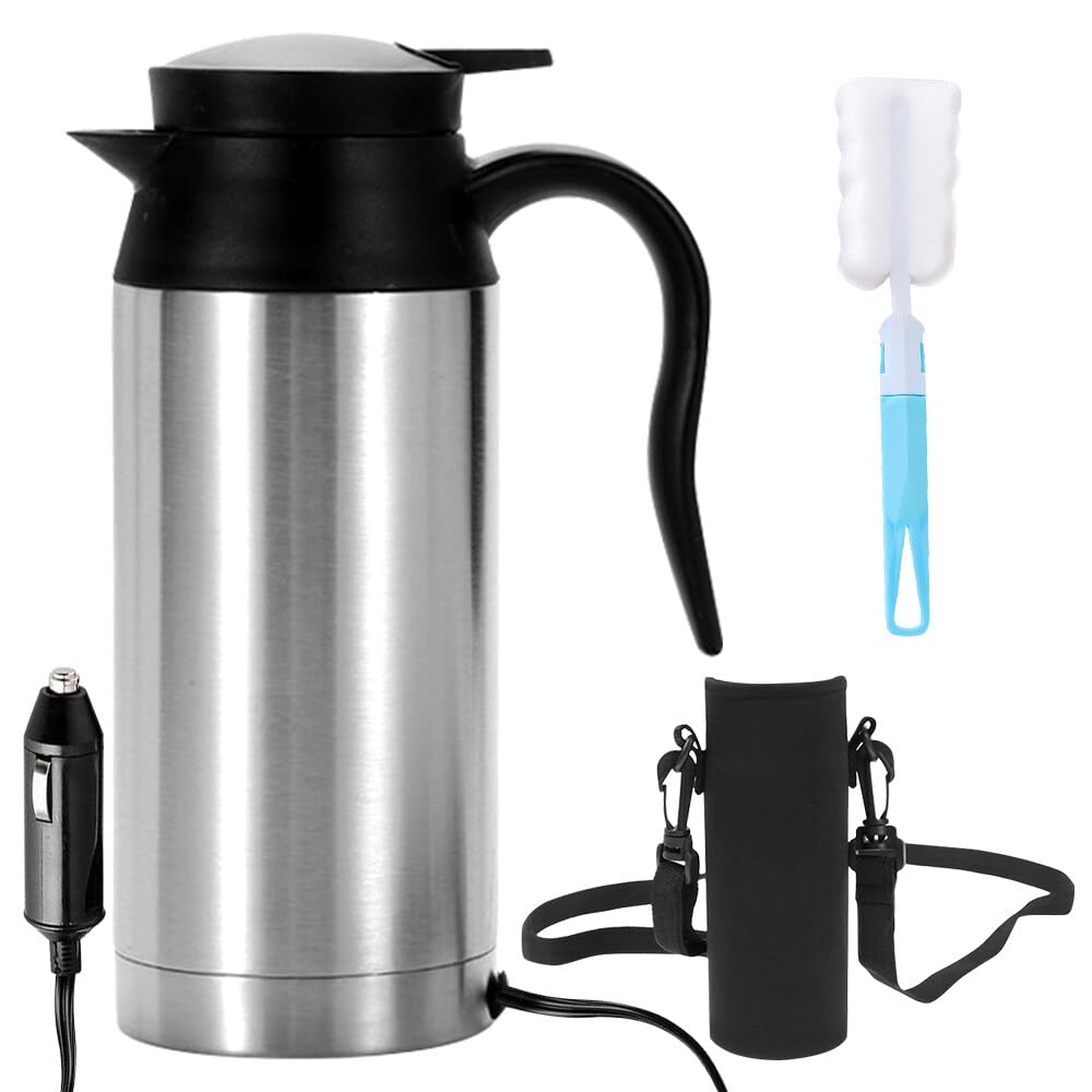 Auto Wasserkocher Edelstahl, 12V 750ml Reisewasserkocher Auto Zigarettenanzünder Tragbarer Edelstahl Reise Wasserkocher Auto Reise Teekanne Kettle für Heißwasser, Schnelles Aufheizen Auto Kettle