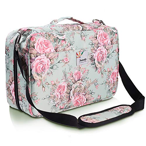 Shulaner Pencil Case Slot Holds 300 Colored Pencils or 200 Color Gel Pens with Zipper Closure Large Capacity Nylon Pen Organizer for Student or Artist (Green Rose with Shoulder Strap)