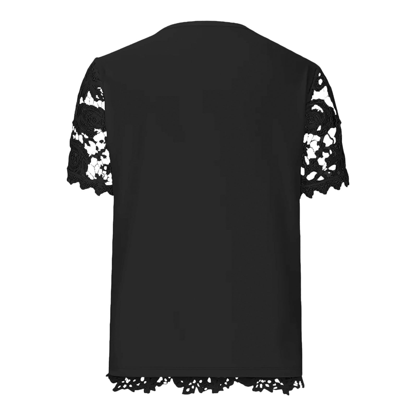 Top Estivi da Donna Camicie da Lavoro Eleganti a Maniche Corte con Ricami in Pizzo all'Uncinetto T-Shirt Eleganti(Black,XL)