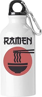 Botella de agua turística con diseño de fideos ramen minimalista, color blanco, White, 500 ml